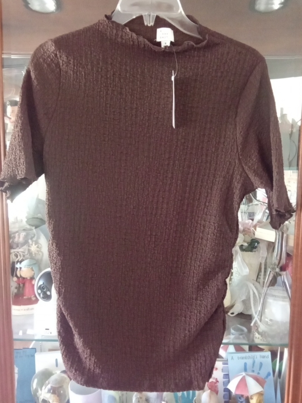 a new day Brown Textured Short-Sleeve Mock Neck Top